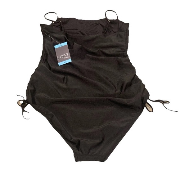 Loft Woman’s Large Black Shirred Side Tie Fully Lined One Piece Swimsuit NWT - Picture 3 of 6